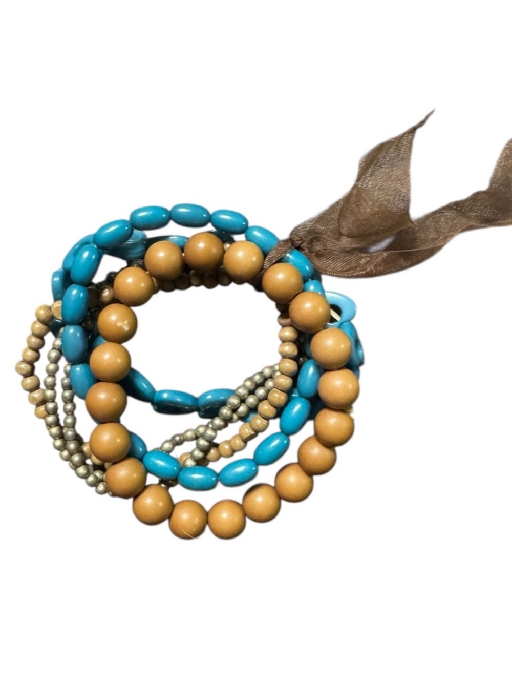 Blue and Brown Beaded Bracelet Set
